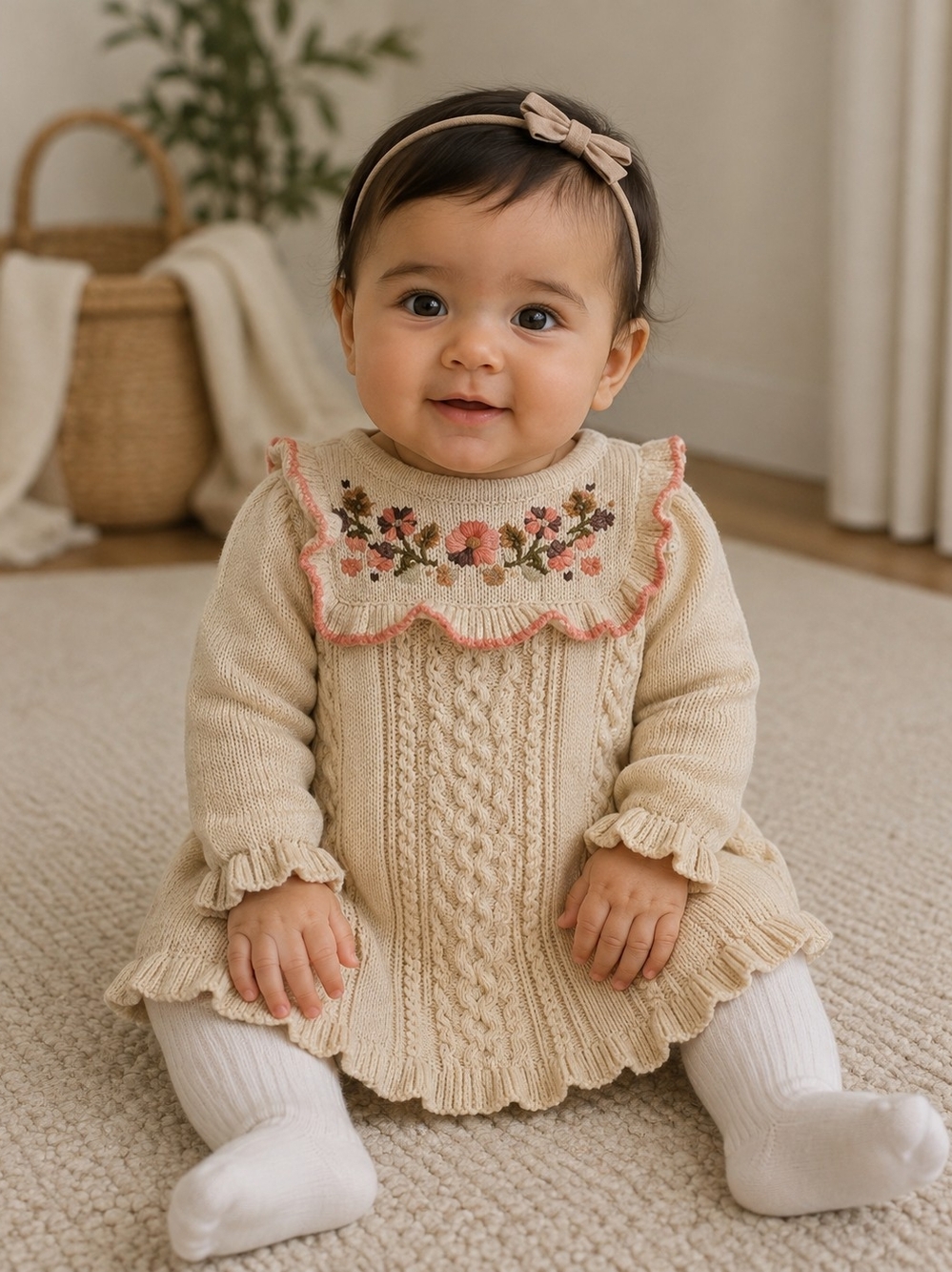 Cynthia Rowley Cream Knit Sweater with Pink Accent